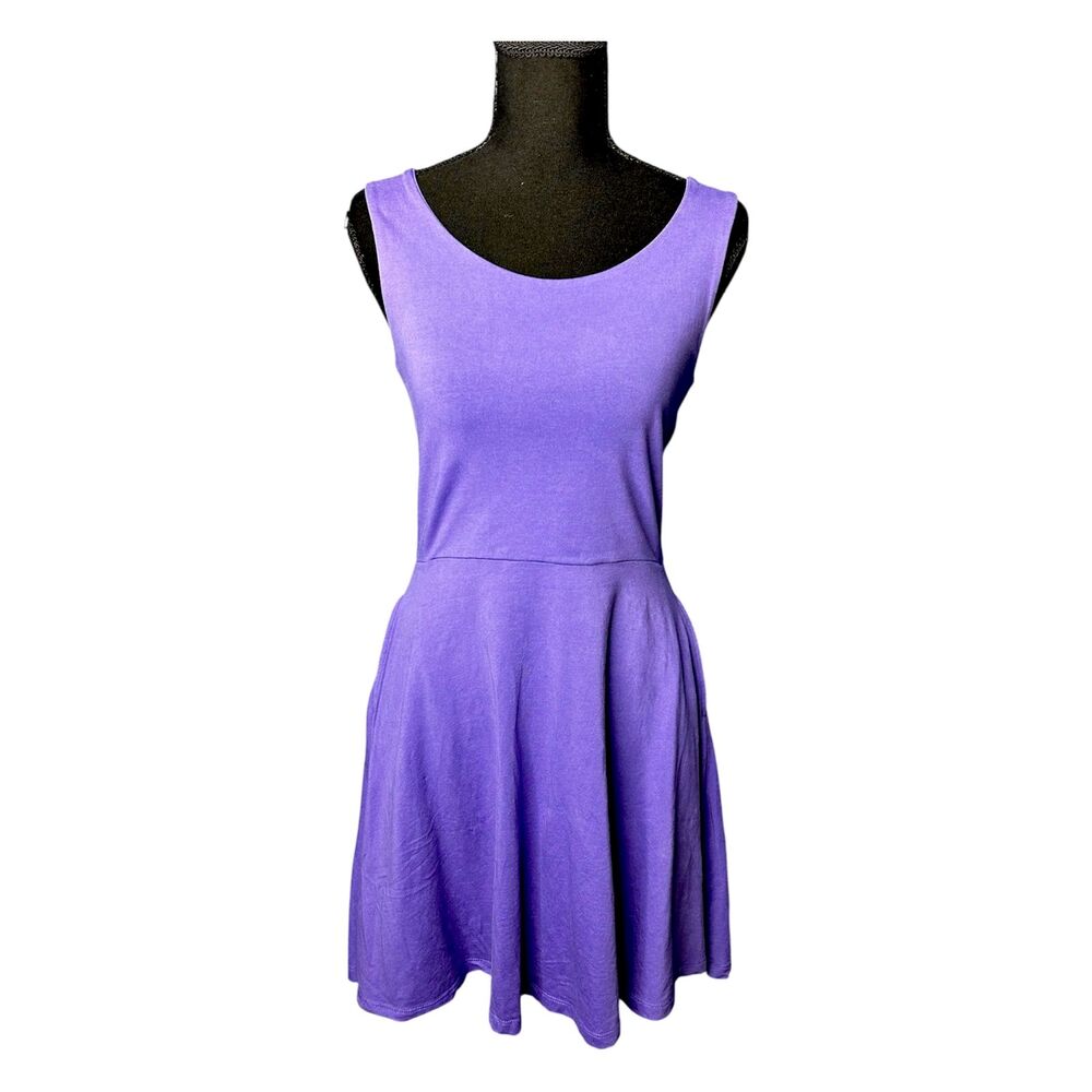 Pact Organic Womens Lilac Mini Skater Dress Sz S Stretch Comfy Casual Sleeveless